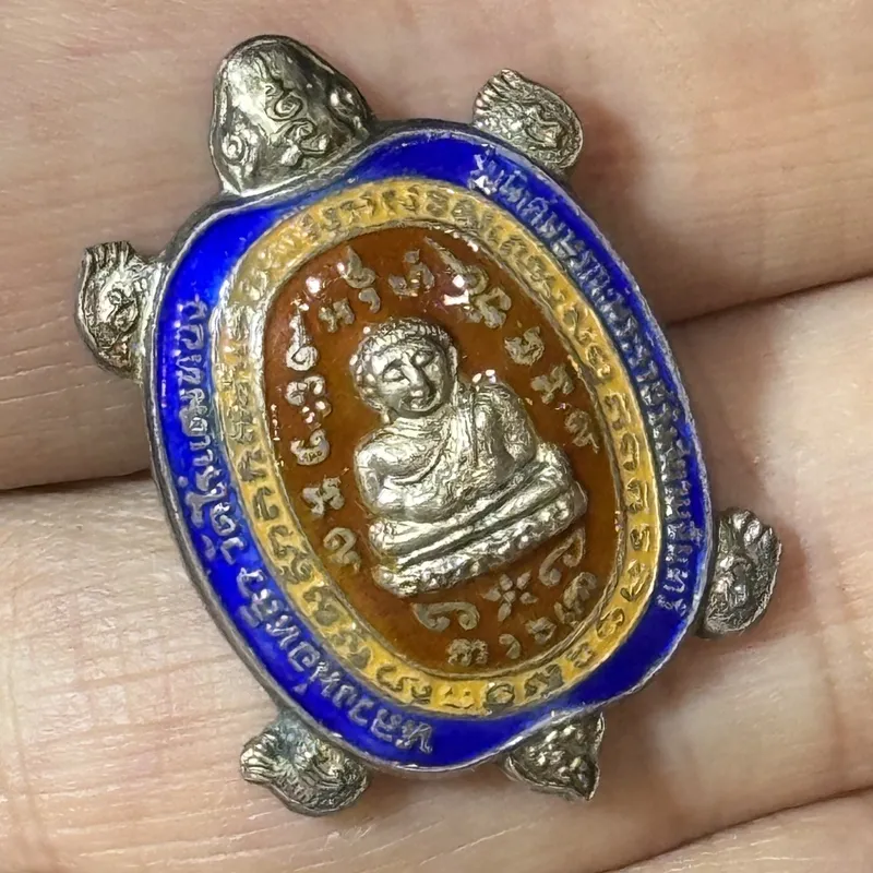 Luang Pu Liew · Phaya Tao Ruean Turtle · Run Sanam Chan · Silver with Fired Enamel · Wat Rai Taeng Thong B.E. 2538 — Original Box, Certified CO06547 5