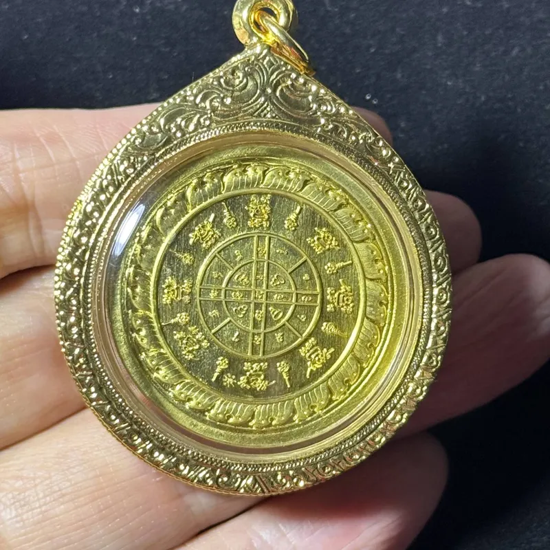 Luang Pu Wichit · Twin Tiger Coin (Rian Suea Khu) · Sao 5 Kru Baramee · Enamel Brass · Wat Khao Nangnom B.E. 2567 · Italian Gold-Plated Case with Rhinestone Bezel · One-of-a-Kind 2