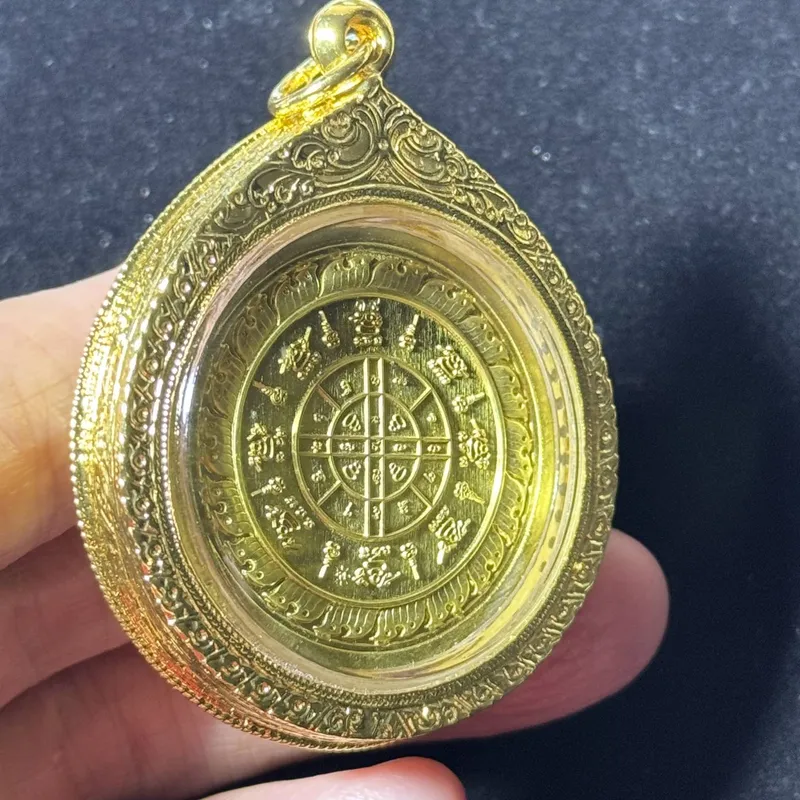 Luang Pu Wichit · Twin Tiger Coin (Rian Suea Khu) · Sao 5 Kru Baramee · Enamel Brass · Wat Khao Nangnom B.E. 2567 · Italian Gold-Plated Case with Rhinestone Bezel · One-of-a-Kind 6