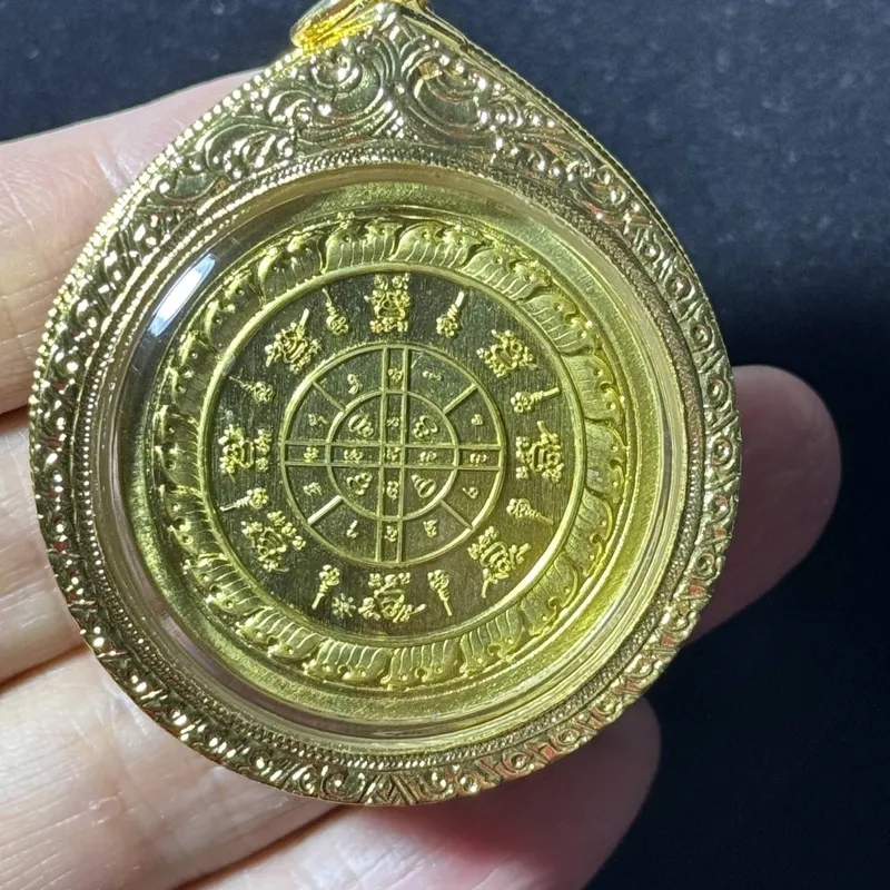 Luang Pu Wichit · Twin Tiger Coin (Rian Suea Khu) · Sao 5 Kru Baramee · Enamel Brass · Wat Khao Nangnom B.E. 2567 · Italian Gold-Plated Case with Rhinestone Bezel · One-of-a-Kind 5