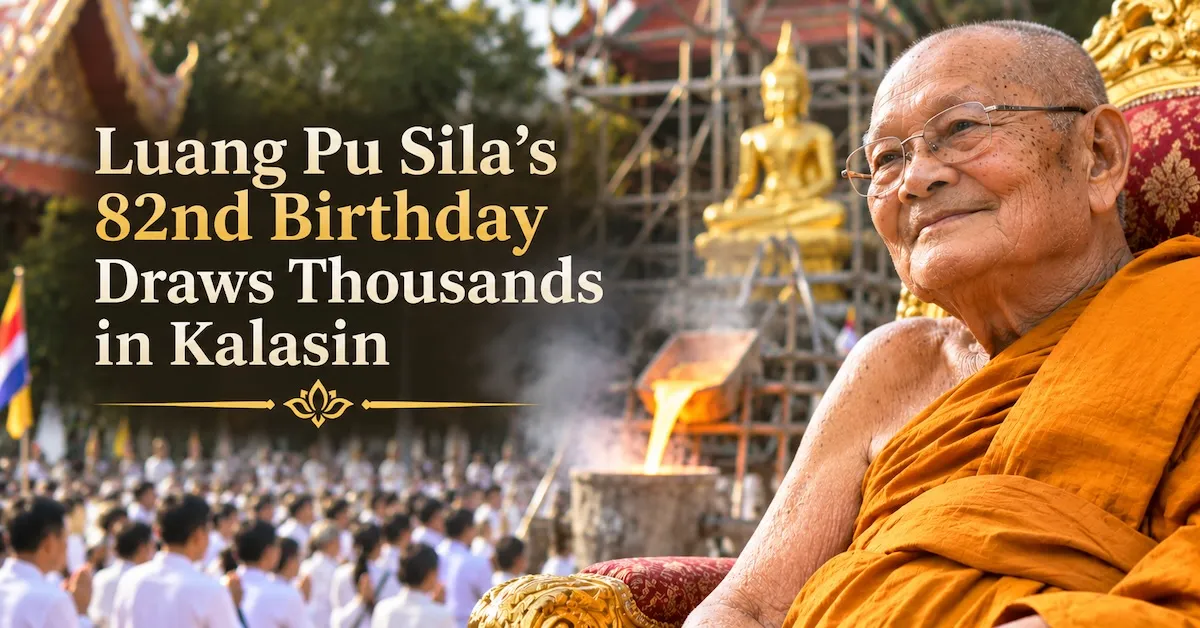 Luang Pu Sila's 82nd Birthday Draws Thousands in Kalasin