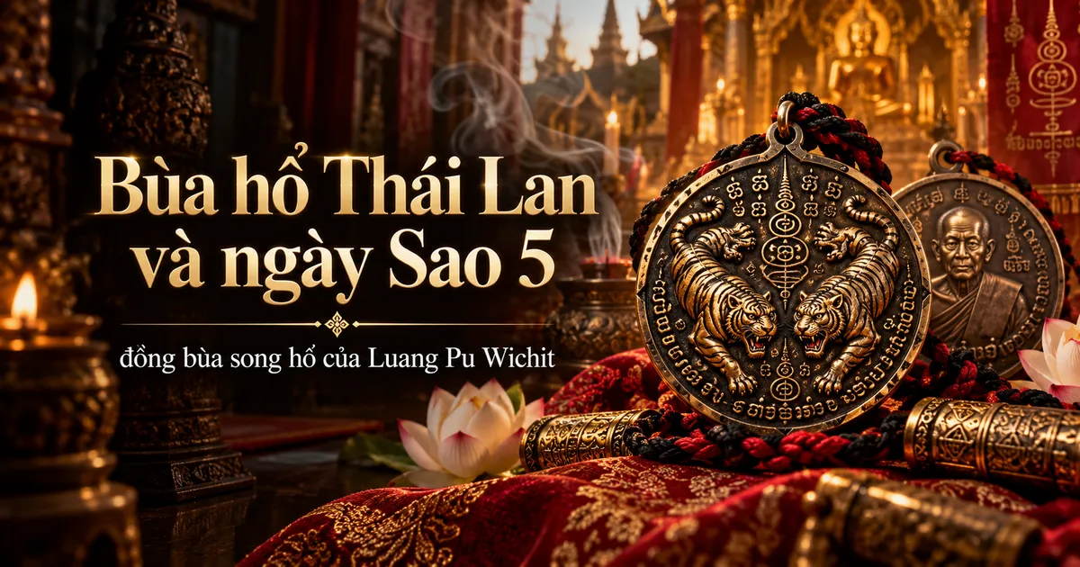 Bùa hổ Thái Lan và ngày Sao 5: đồng bùa song hổ của Luang Pu Wichit