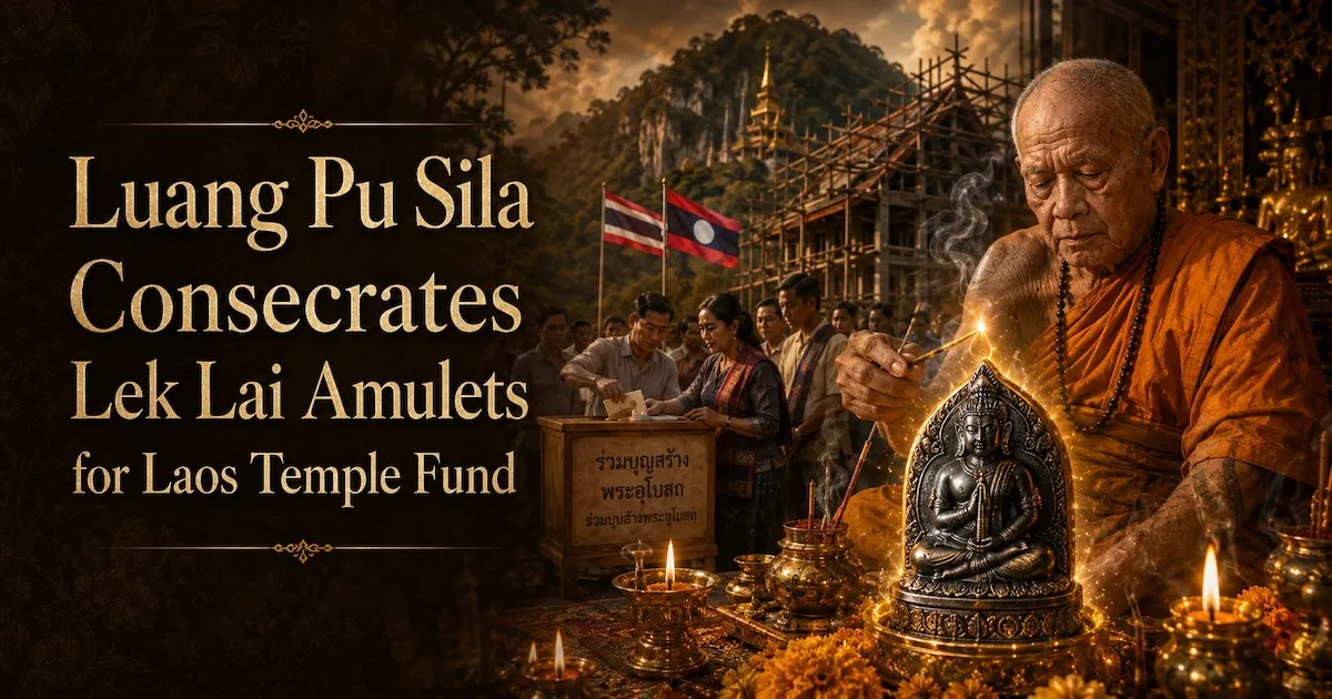 Luang Pu Sila Consecrates Lek Lai Amulets for Laos Temple Fund