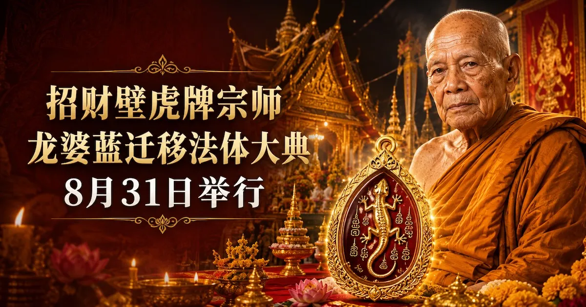 招财壁虎牌宗师龙婆蓝迁移法体大典8月31日举行