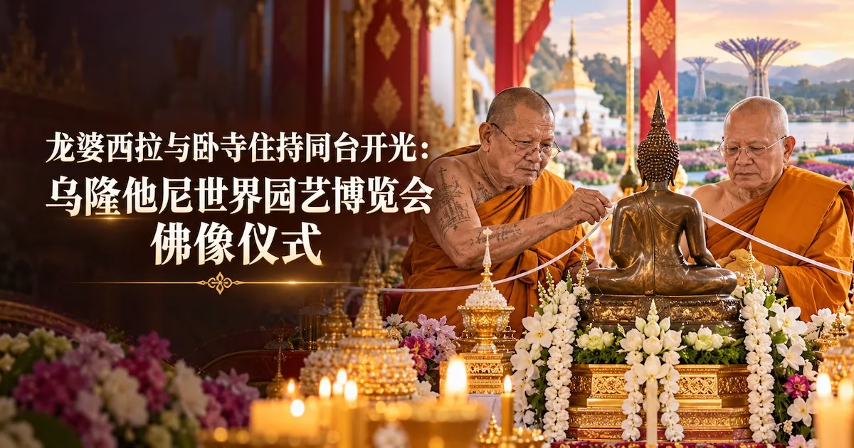 龙婆西拉与卧寺住持同台开光:乌隆他尼世界园艺博览会佛像仪式