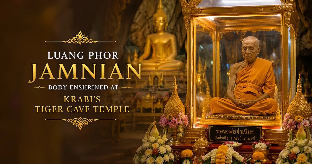 Luang Phor Jamnian's Body Enshrined at Krabi's Tiger Cave Temple