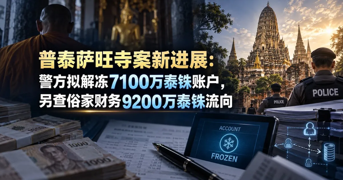 普泰萨旺寺案新进展:警方拟解冻7100万泰铢账户,另查俗家财务9200万泰铢流向