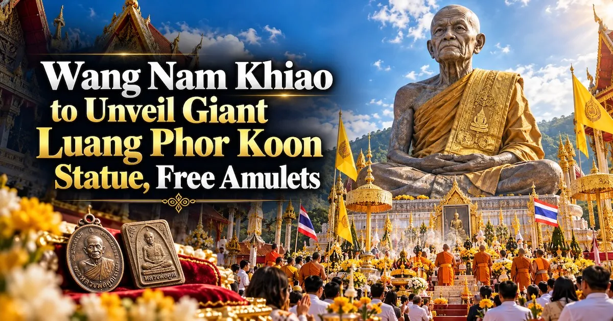 Wang Nam Khiao to Unveil Giant Luang Phor Koon Statue, Free Amulets