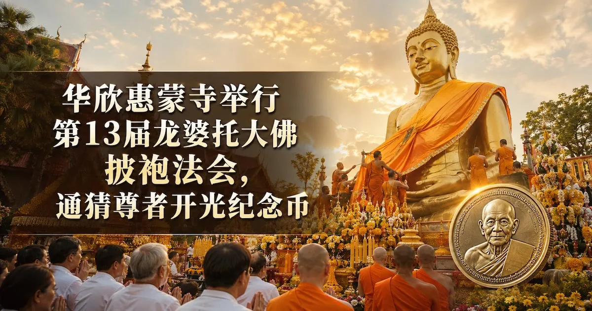 华欣惠蒙寺举行第13届龙婆托大佛披袍法会,通猜尊者开光纪念币