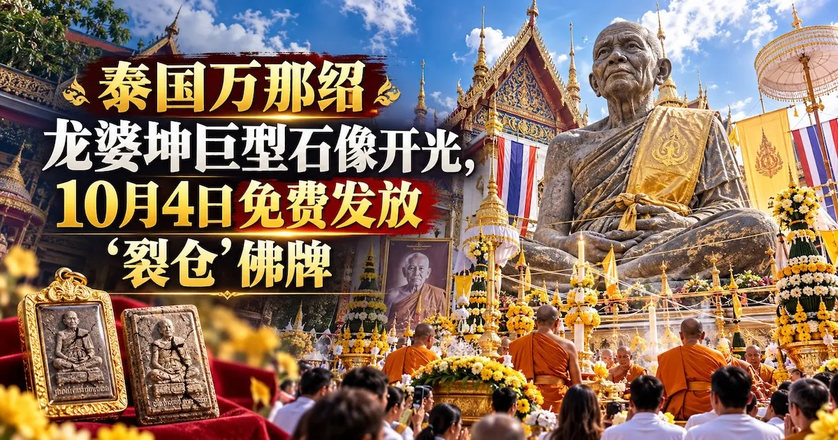 泰国万那绍龙婆坤巨型石像开光,10月4日免费发放"裂仓"佛牌