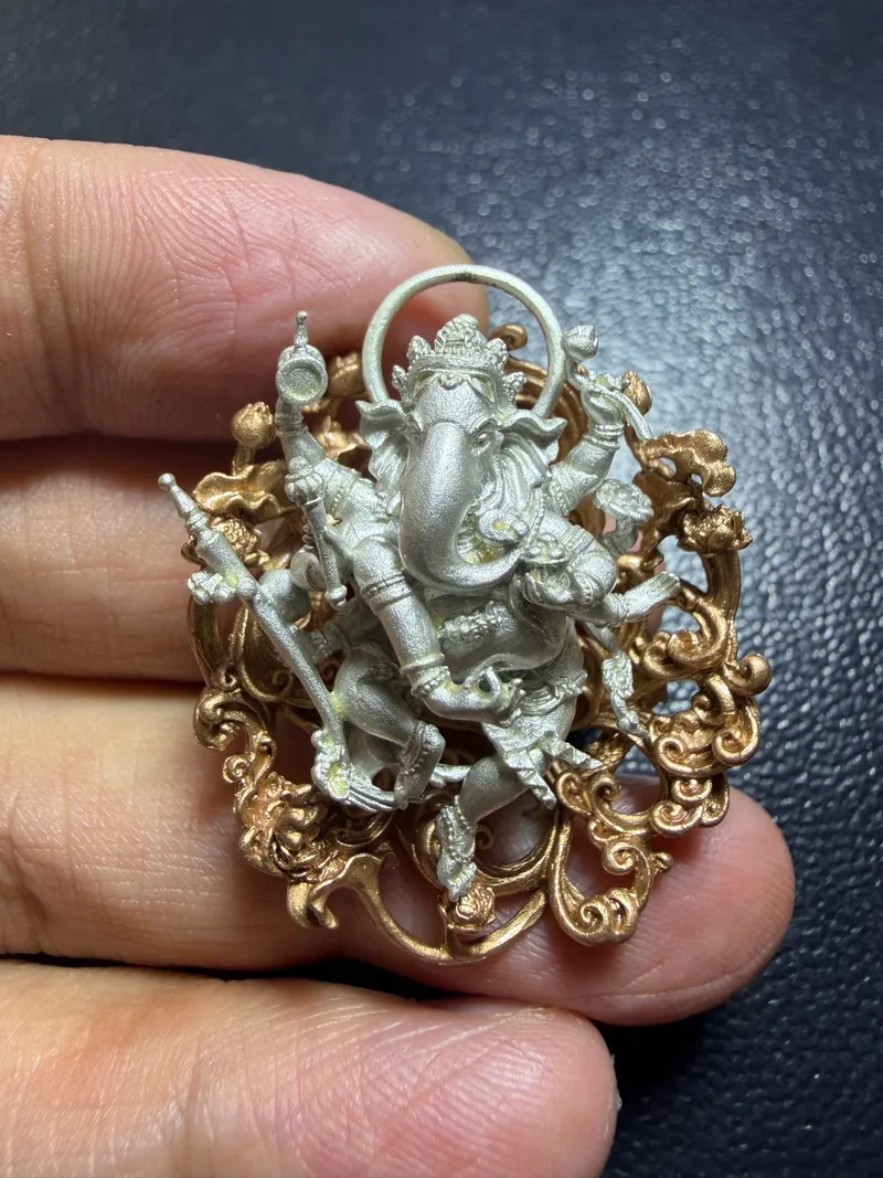 Wat Den Kratai · Openwork Eight-Armed Dancing Ganesha · Silver-Plated Copper · Sukhothai B.E. 2561 — Certified R03928 1