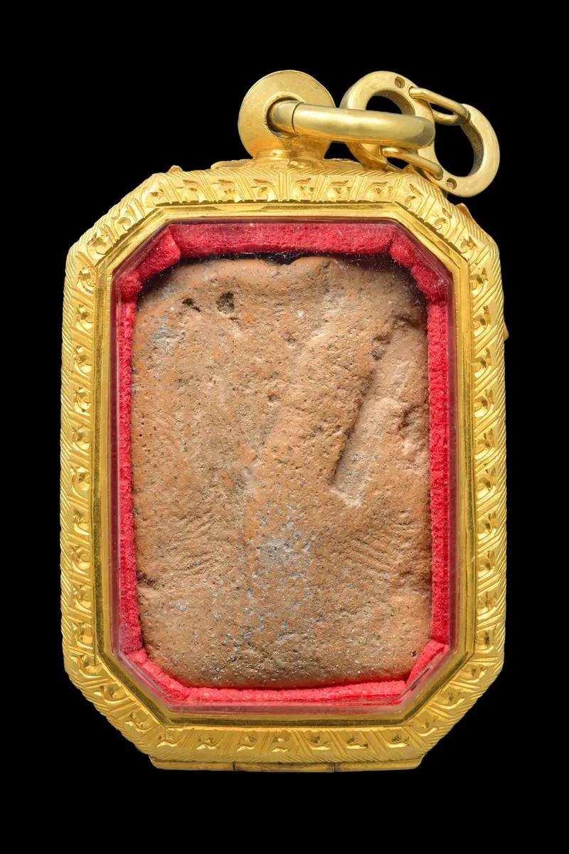 Luang Phor Parn · Buddha on Rooster (Phra Khi Kai) · Three-Tail Mold · Wat Bang Nom Kho c. B.E. 2460 — Association Certified No. 03893, Gold Case 2