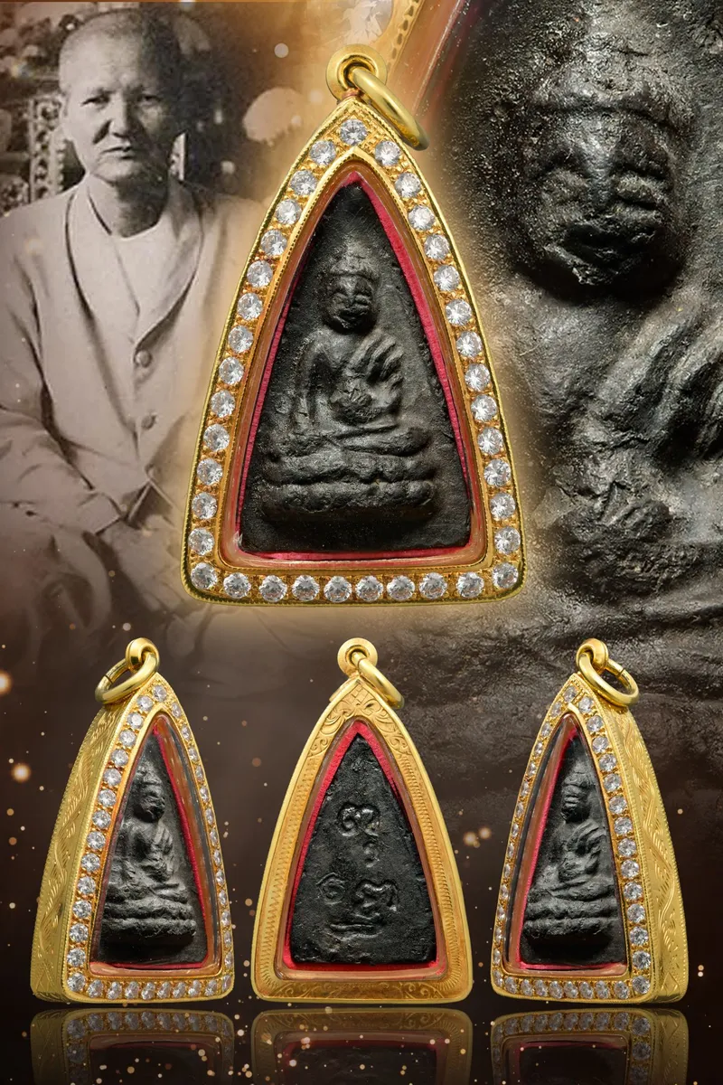 Khun Mae Boonruean · Phut Noi Little Buddha · First Batch (Run Raek) · Large Mold, Black · Wat Awut Wikasitaram B.E. 2494 — Certified No. 08498 5