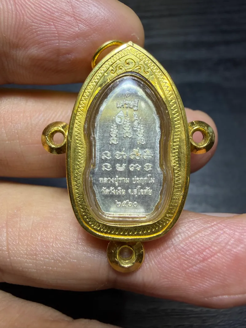 Luang Pu Ram · Naga Prok Bai Makham, Setthi Batch · Silver · Three-Loop Gold-Tone Case · Wat Wang Ngoen, Sukhothai B.E. 2560 — Certified CO03471 2