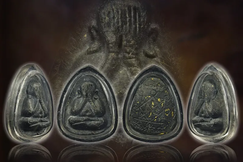 Luang Pu To · Phra Pidta Debt-Release Batch (Run Plod Nee) · Triangle-Yantra Back · Palm-Leaf Powder · Wat Pradu Chimphli c. B.E. 2521-2523 — Certified PM07004 5