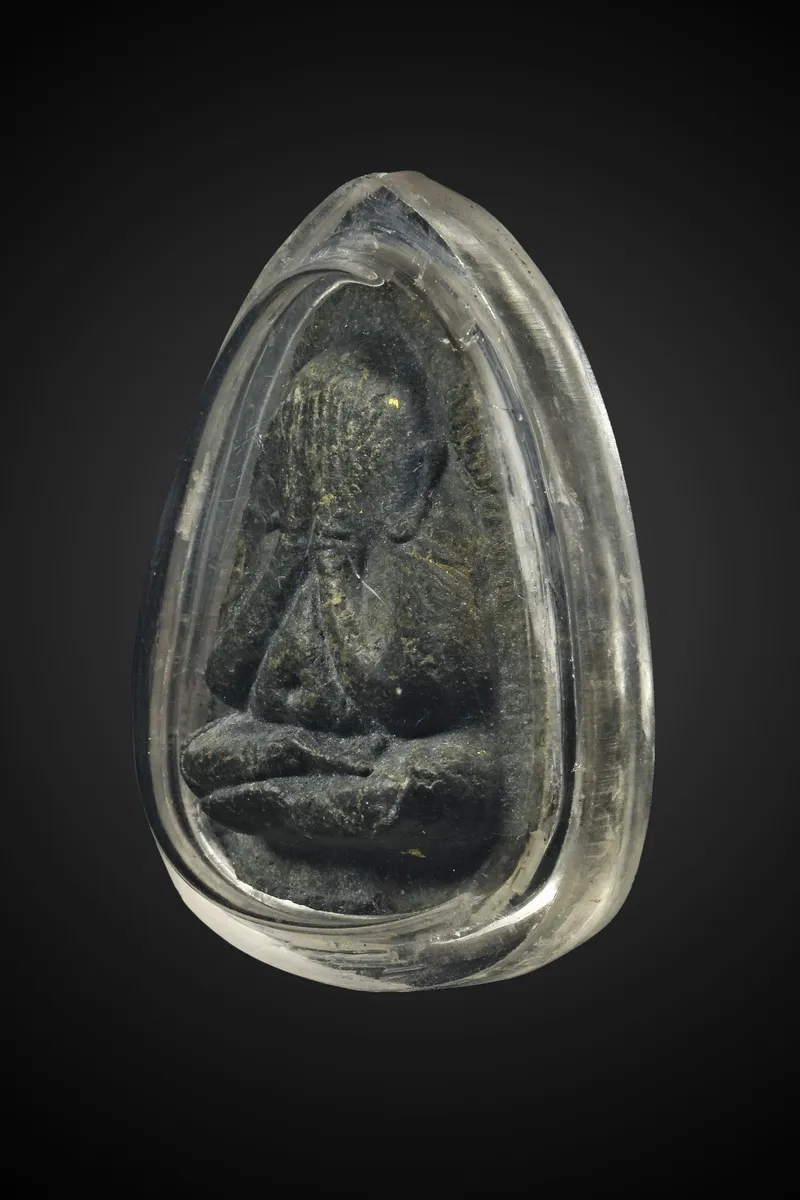 Luang Pu To · Phra Pidta Debt-Release Batch (Run Plod Nee) · Triangle-Yantra Back · Palm-Leaf Powder · Wat Pradu Chimphli c. B.E. 2521-2523 — Certified PM07004 4