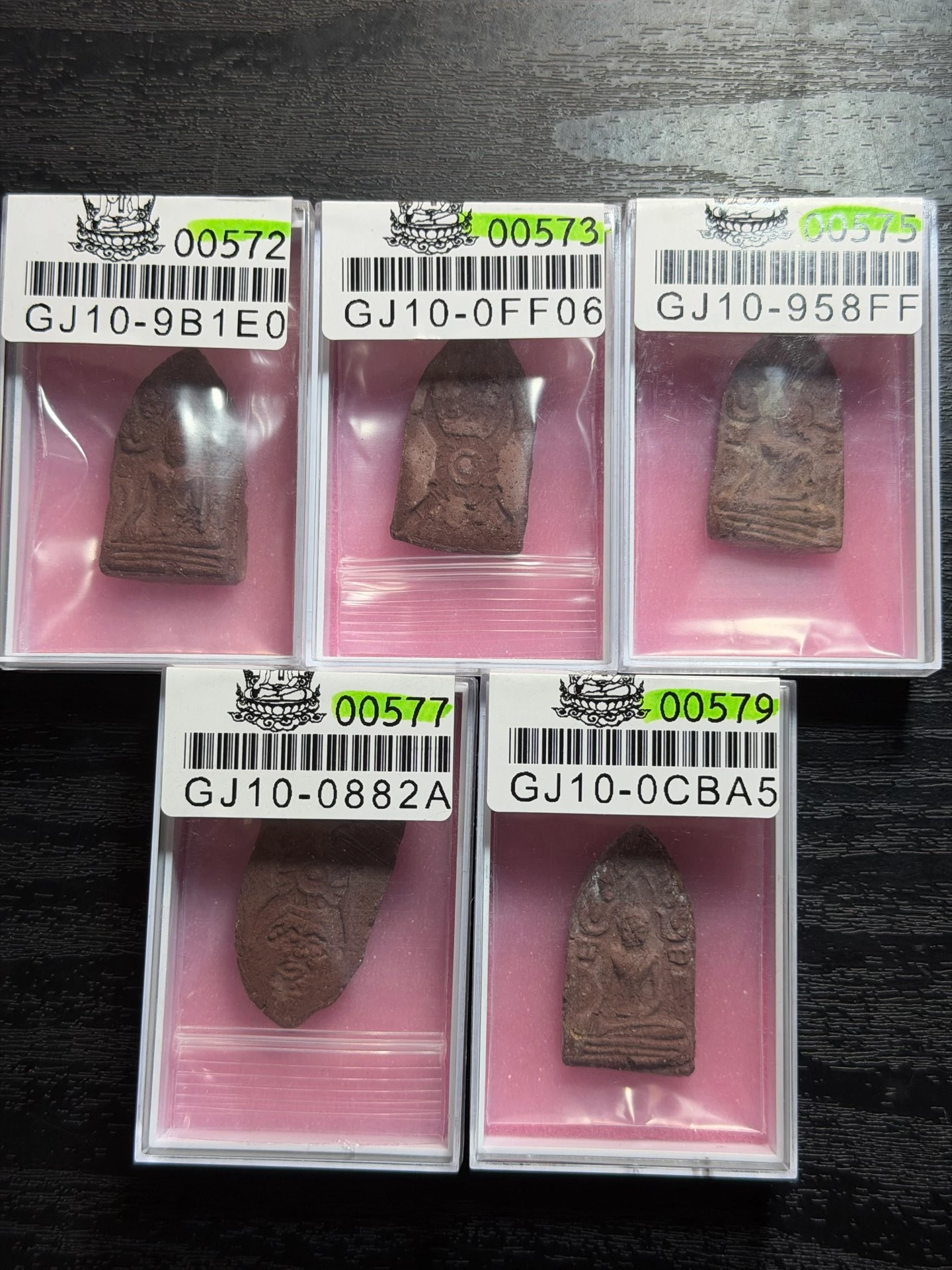 Ajarn Chum B.E. 2511 Double-Sword Red Khun Paen (per Supplier) — Certified Nos. 00572/00573/00575/00577/00579, 5 Pieces 4