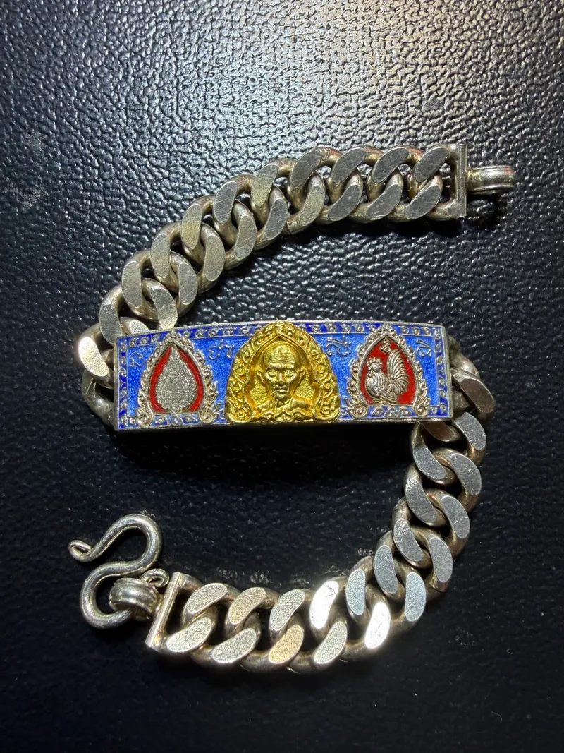 Luang Phor Ruay · Promotion Commemorative Bracelet (Run Luean Samanasak) · Enamelled Silver, Gold-Tone Portrait · Wat Tako B.E. 2559 — Certified KR07741 3