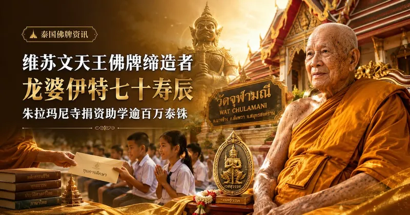 维苏文天王佛牌缔造者龙婆伊特七十寿辰 朱拉玛尼寺捐资助学逾百万泰铢