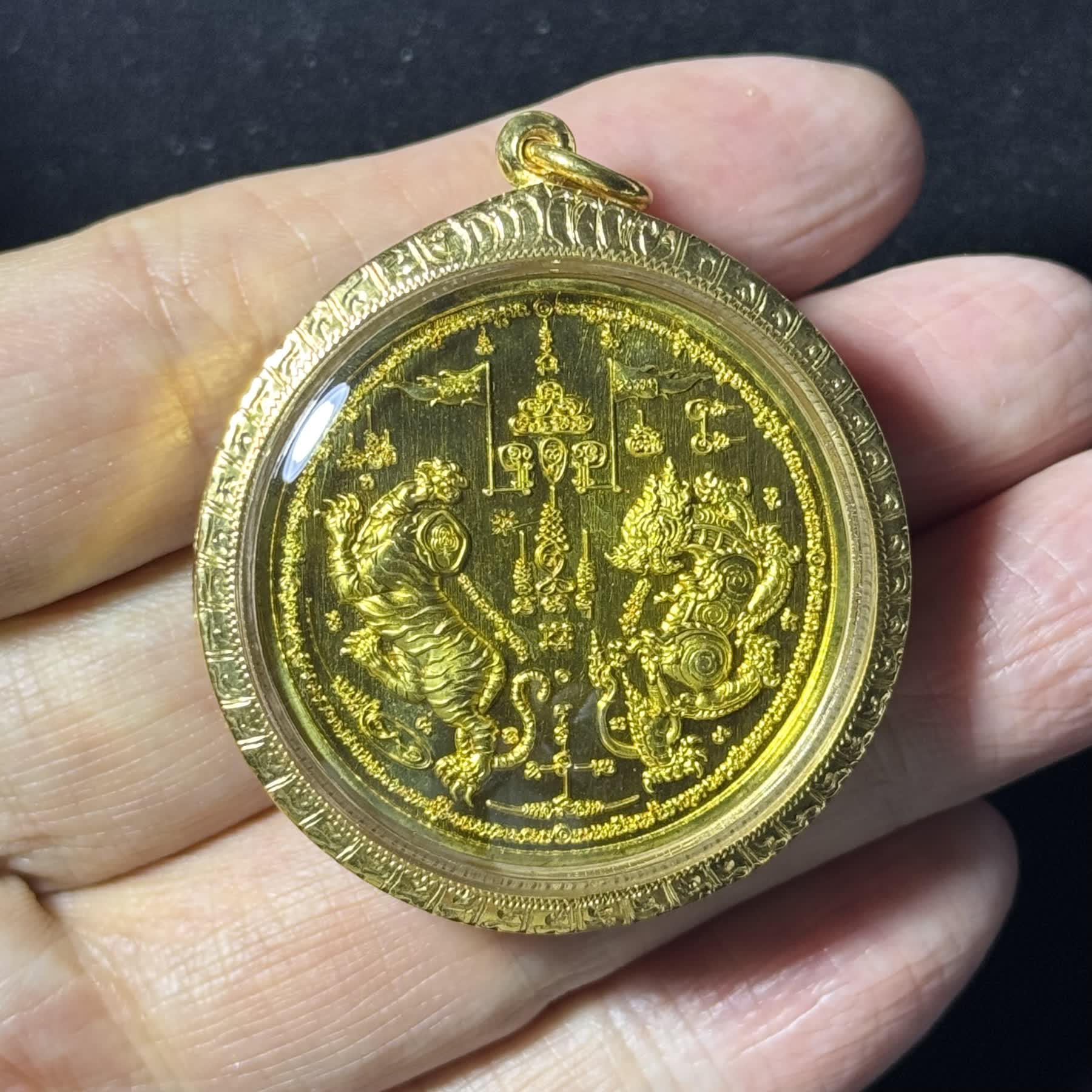 Luang Pu Wichit · Twin Tiger Coin (Rian Suea Khu) · Sao 5 · Enamel Brass · Wat Phutthabat Khao Nangnom B.E. 2567 · Italian Gold Case · One-of-a-Kind